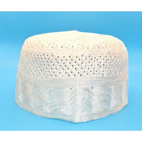Men’s White Alif Prayer Hat – Islamic Muslim Kufi Cap Muslim Religious Headwear - Picture 1 of 5